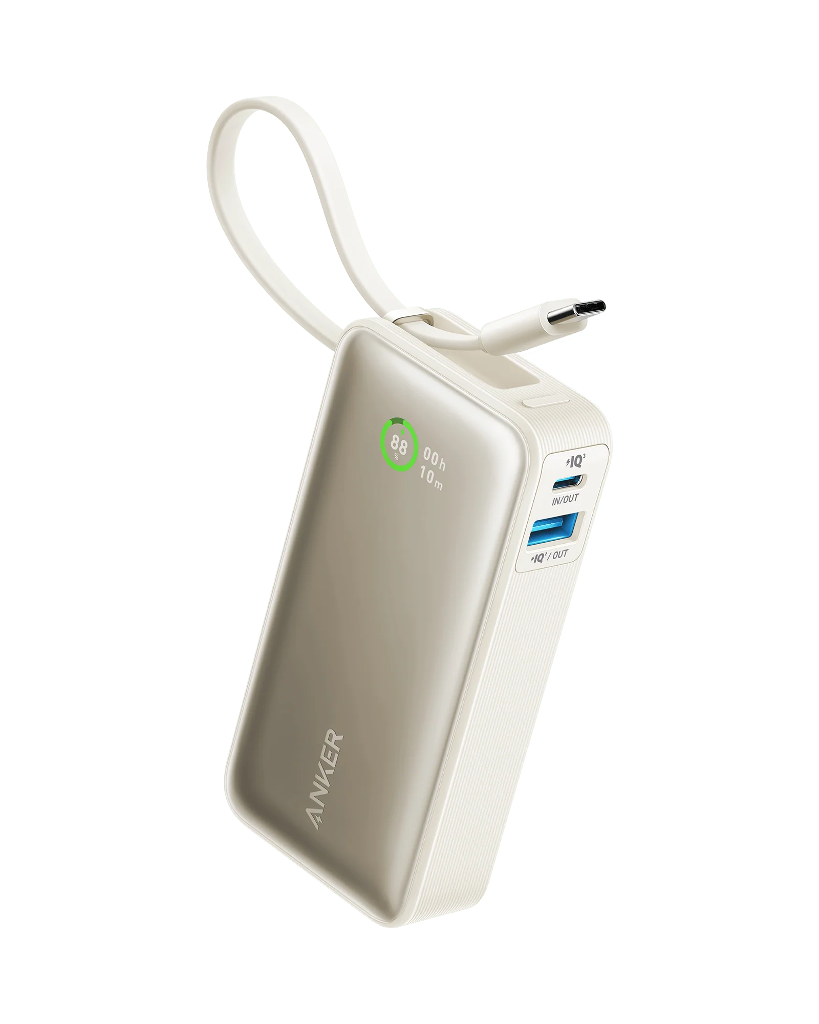 Anker 20000mAh 30W Nano Power Bank with Built-In USB-C Cable - White A1387H21