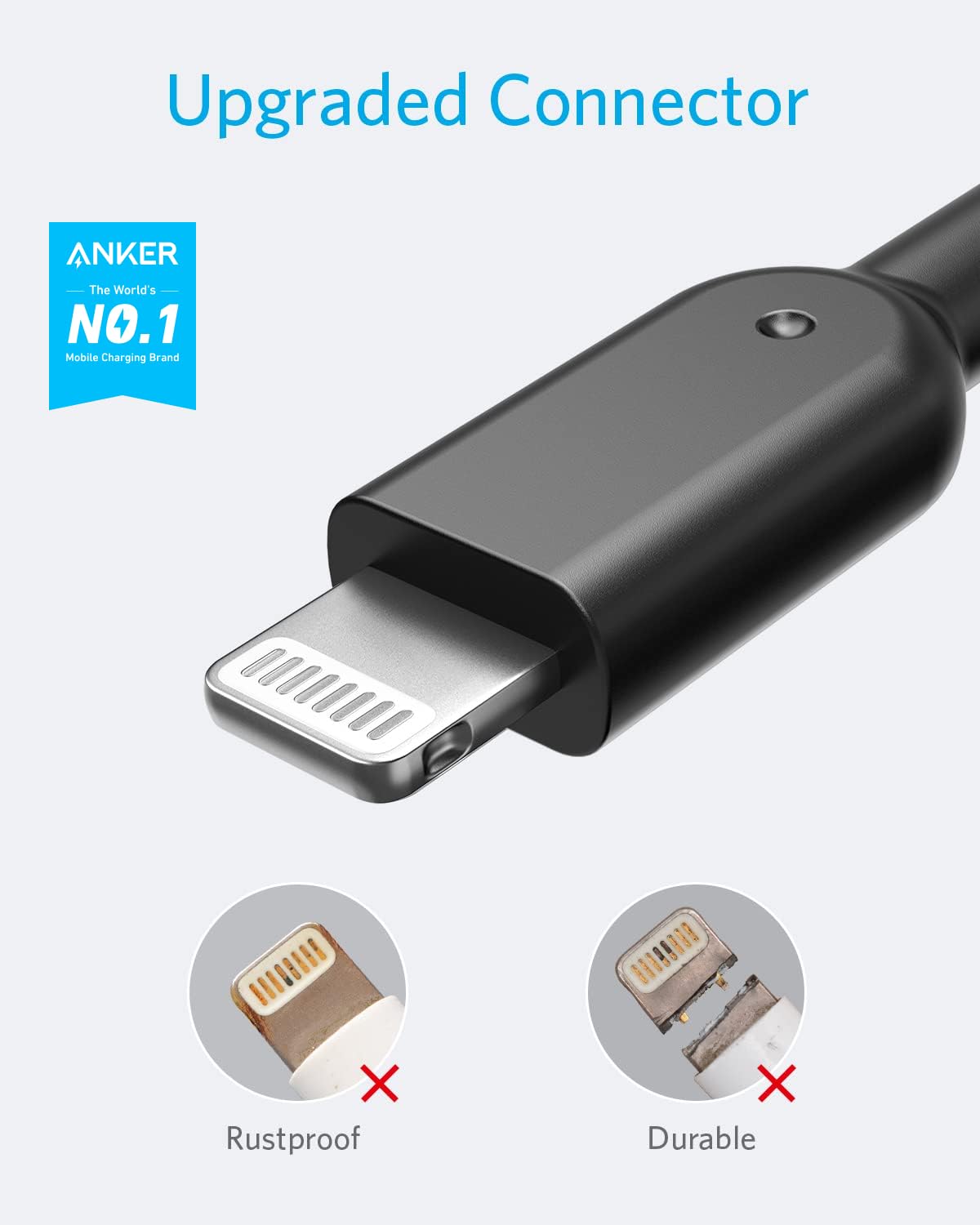 Anker Powerline II Lightning Cable Apple MFi Certified 6ft USB Charging/Sync Lightning Cord Black A8433012