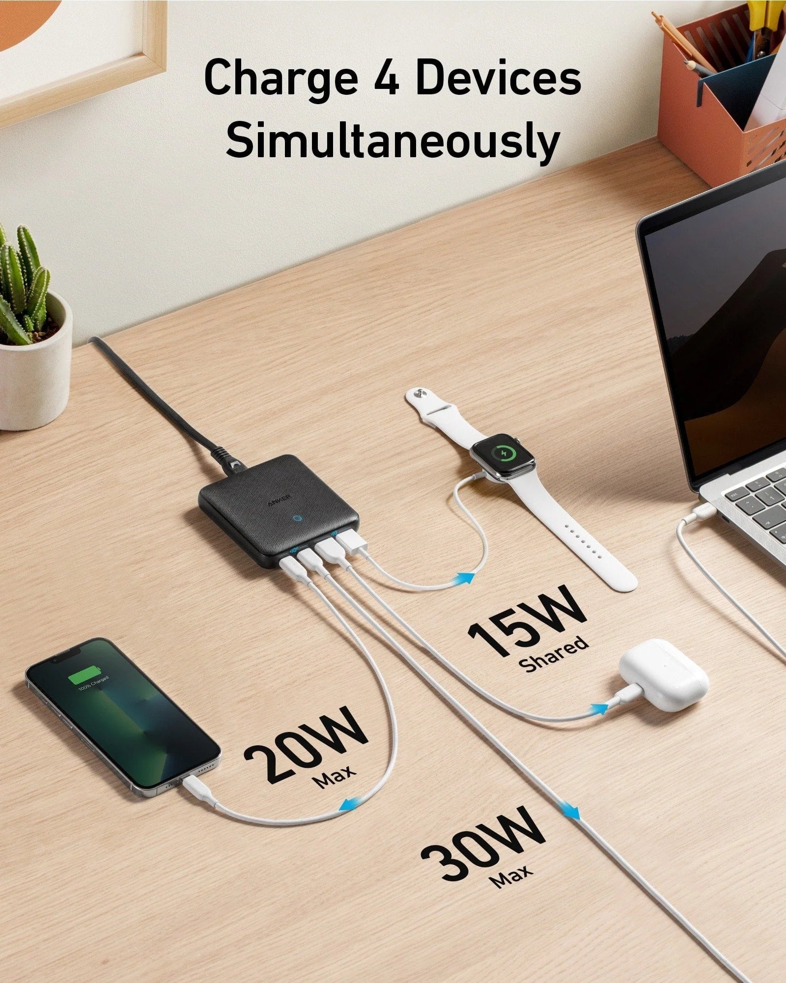 Anker PowerPort Atom III 65W Slim GaN 4-Port Dual USB-C Wall Charger A2046T12