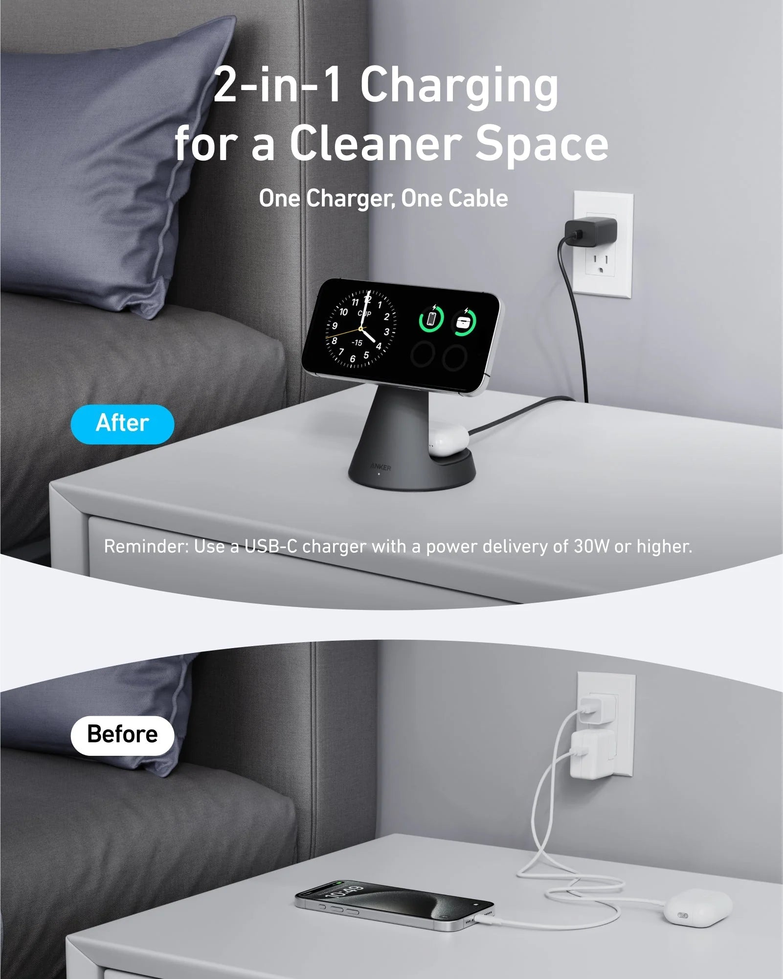 Anker MagGo 2-in-1 Dock Stand 15W Wireless Charger - Black A25M7H11