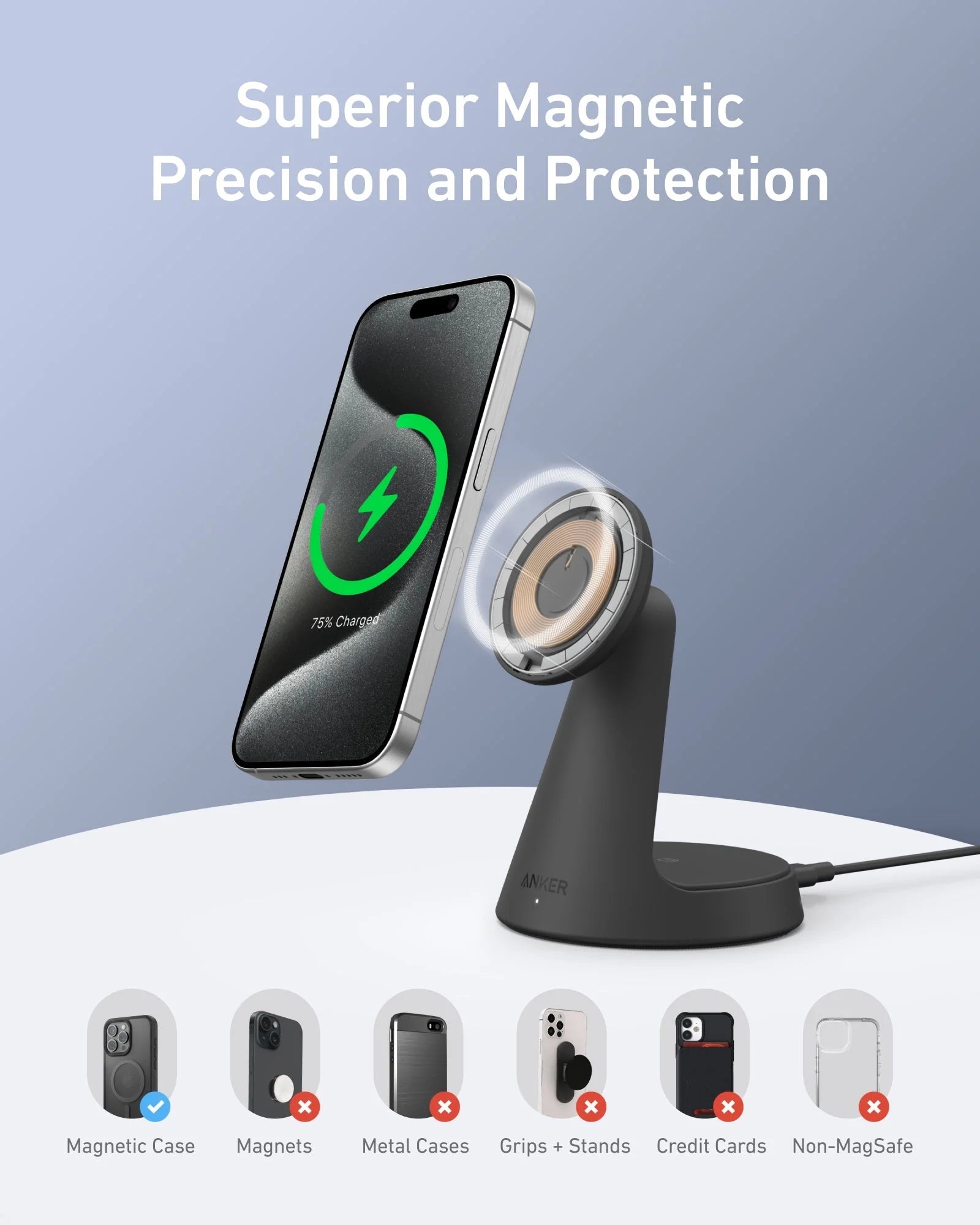 Anker MagGo 2-in-1 Dock Stand 15W Wireless Charger - Black A25M7H11