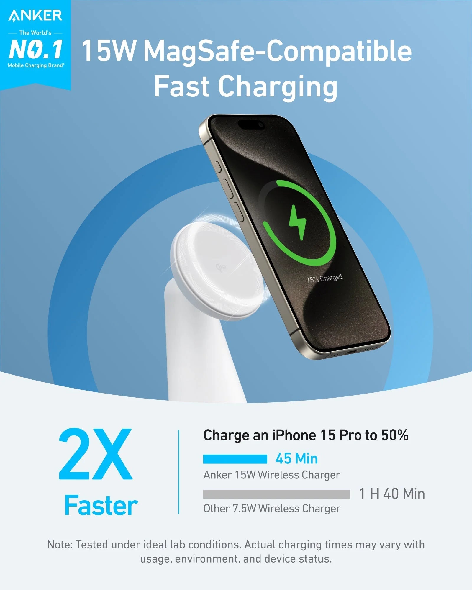 Anker MagGo 2-in-1 Dock Stand 15W Wireless Charger - White A25M7H21