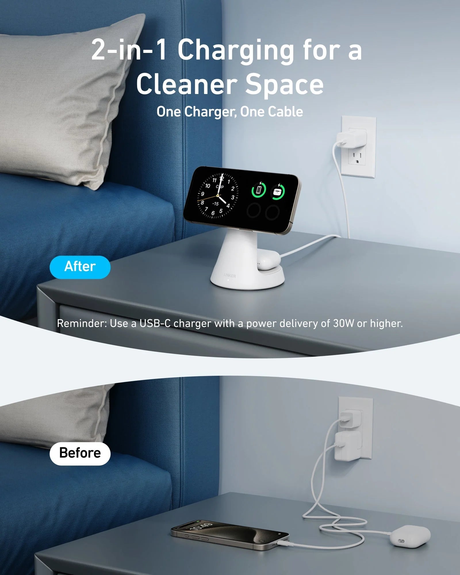 Anker MagGo 2-in-1 Dock Stand 15W Wireless Charger - White A25M7H21