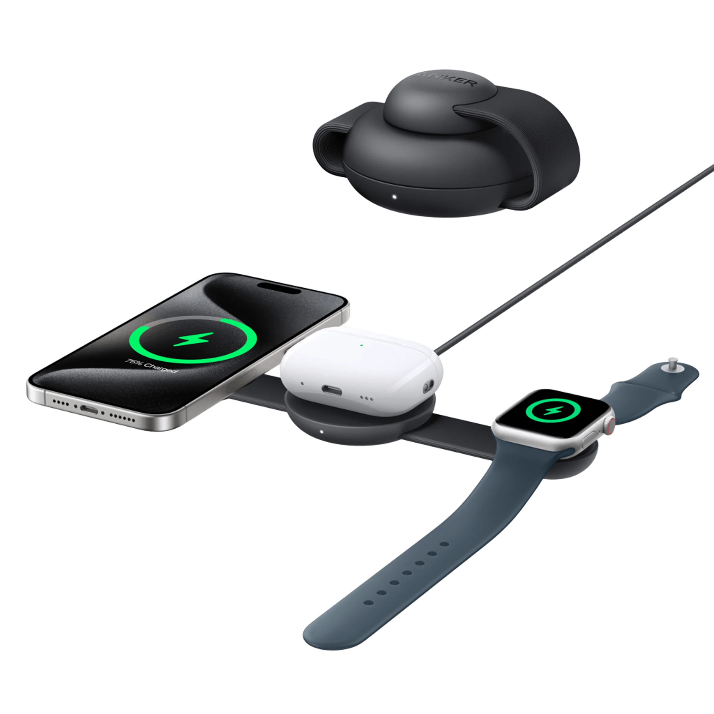 Anker MagGo 3-in-1 Wireless Charging Station (Foldable Pad) - Black B25M8T11