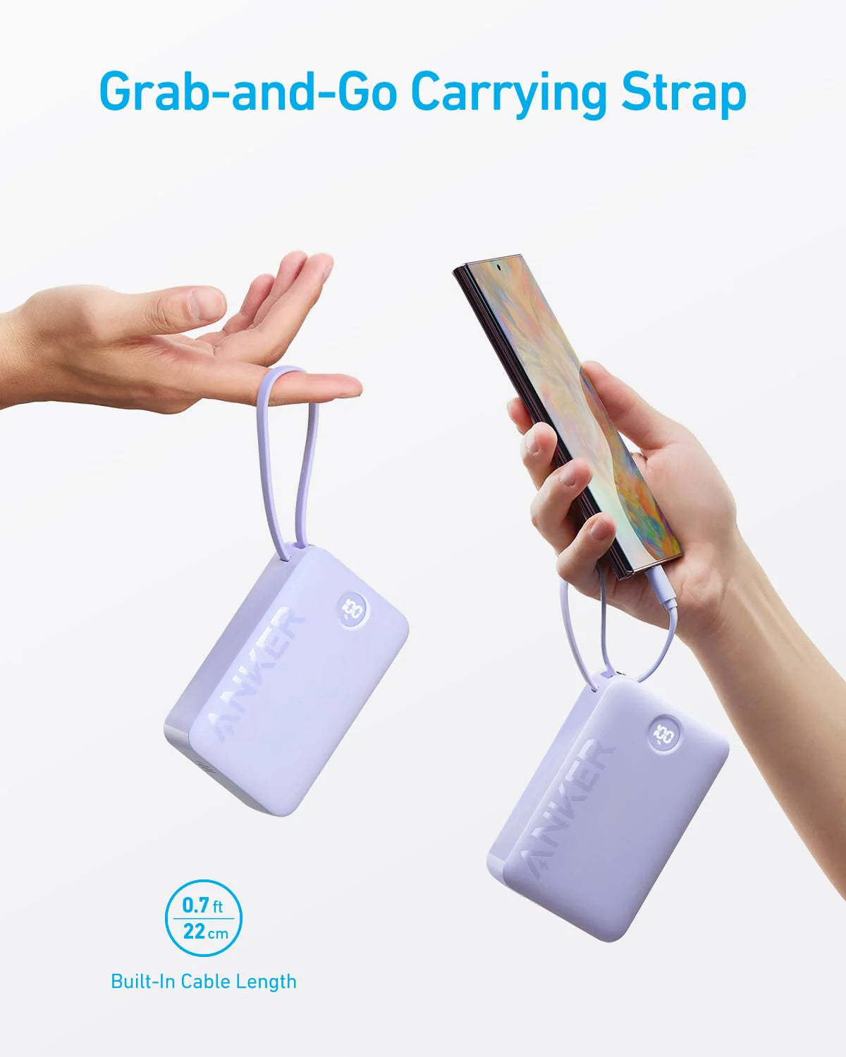 Anker 20000mAh 22.5W Power Bank with Built-In USB-C Cable - White A1647H21