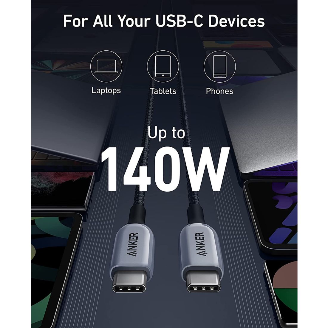 Anker 765 USB-C to USB-C Cable (140W 3ft Nylon) A88650A1