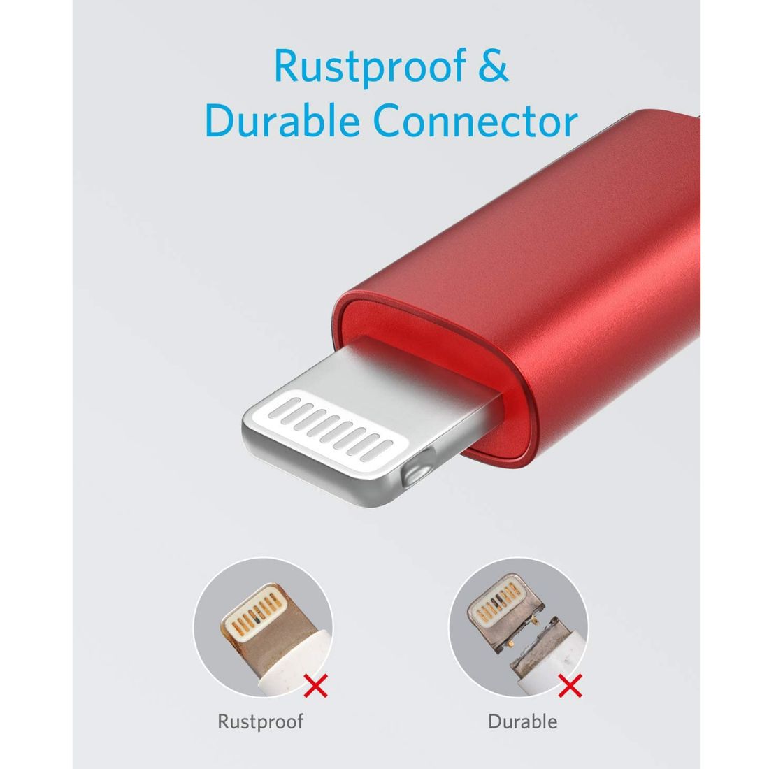 Anker 331 Nylon Cable with Lightning Connector 6ft Red A8153092