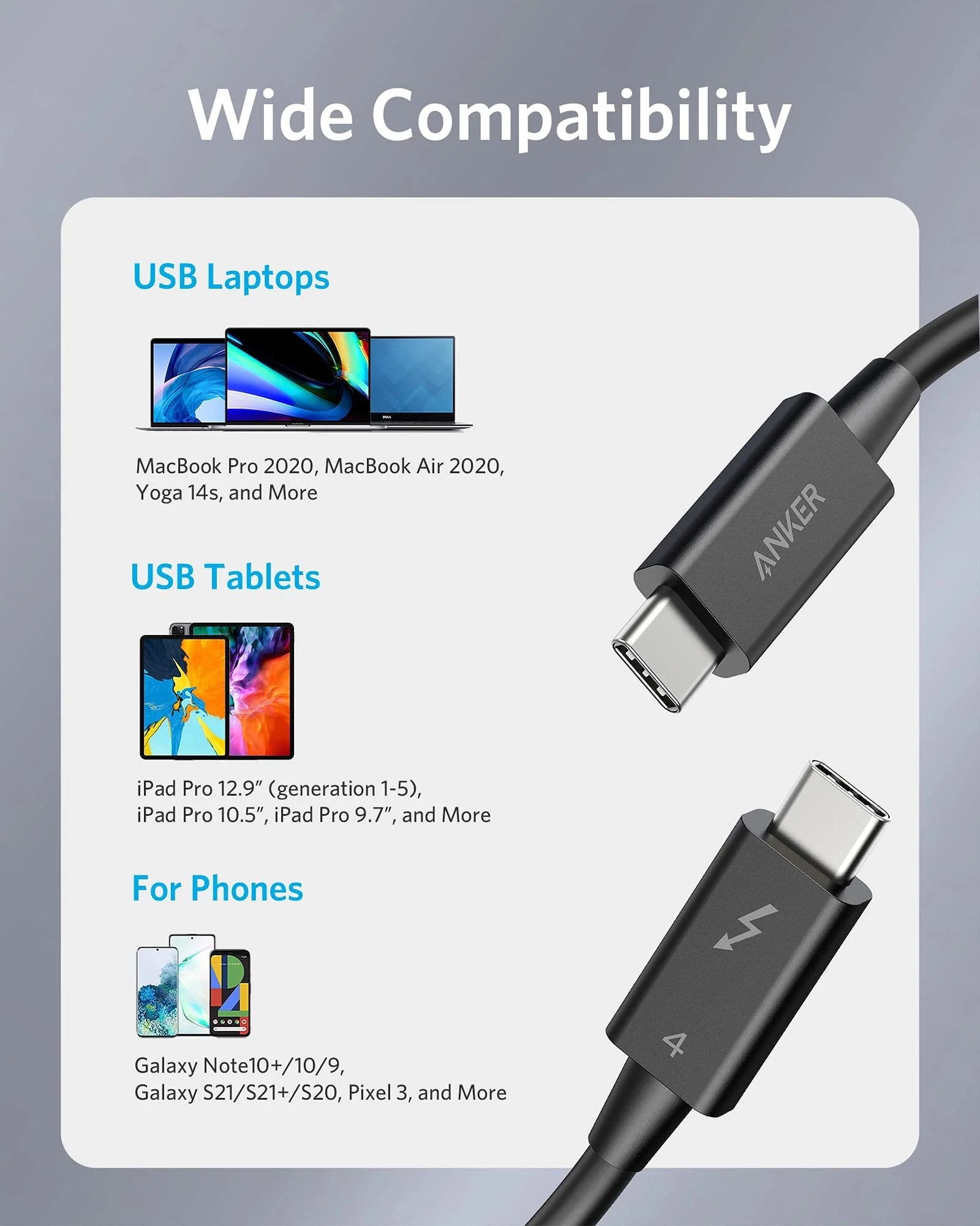 Anker USB-C to USB-C Thunderbolt 4 Cable 70cm (100W/40 Gbps) A8859011