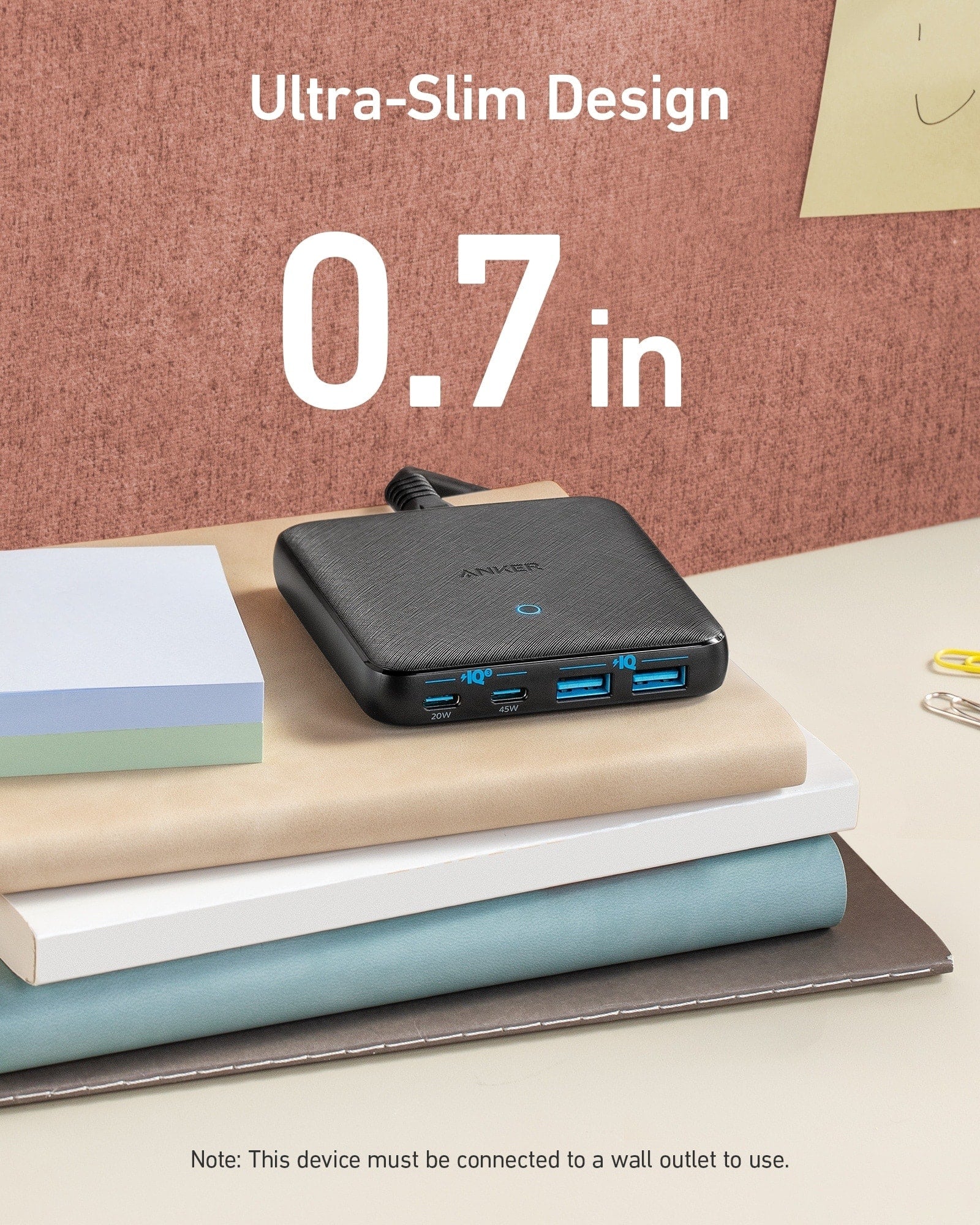 Anker PowerPort Atom III 65W Slim GaN 4-Port Dual USB-C Wall Charger A2046T12