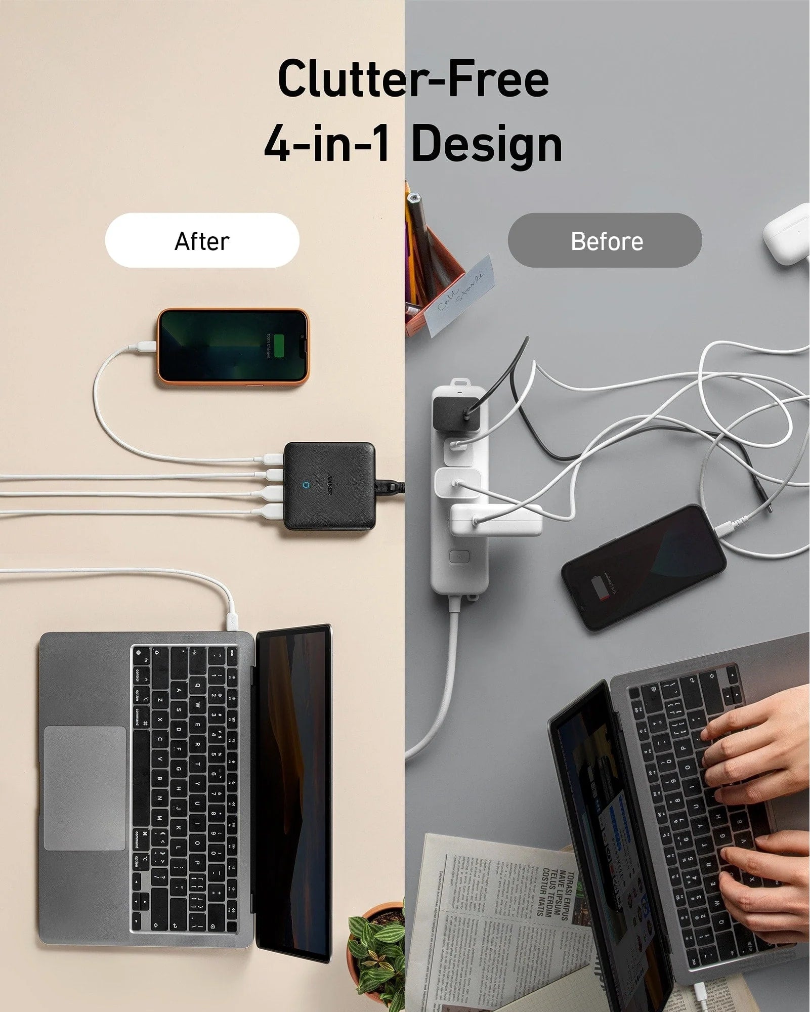 Anker PowerPort Atom III 65W Slim GaN 4-Port Dual USB-C Wall Charger A2046T12
