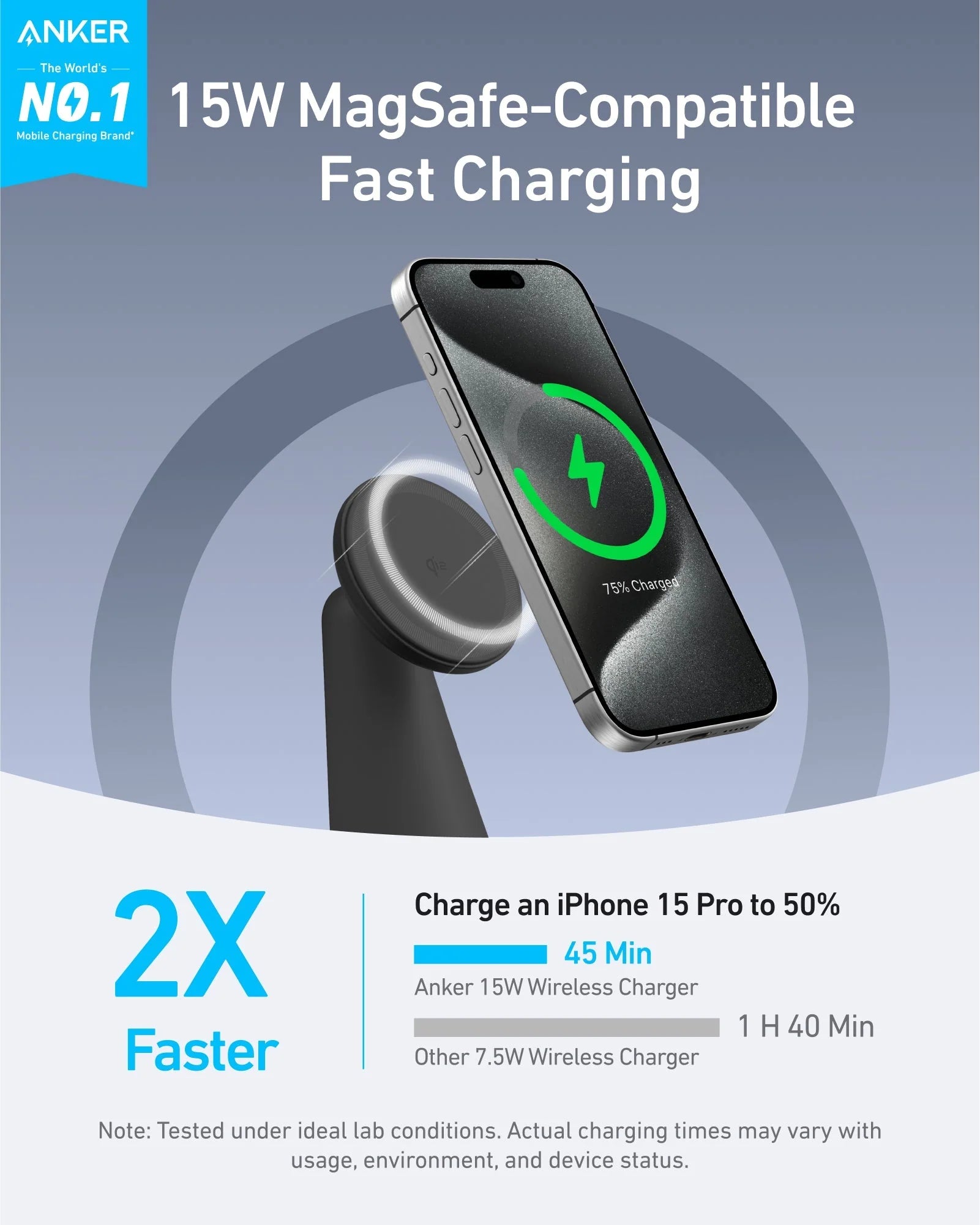 Anker MagGo 2-in-1 Dock Stand 15W Wireless Charger - Black A25M7H11