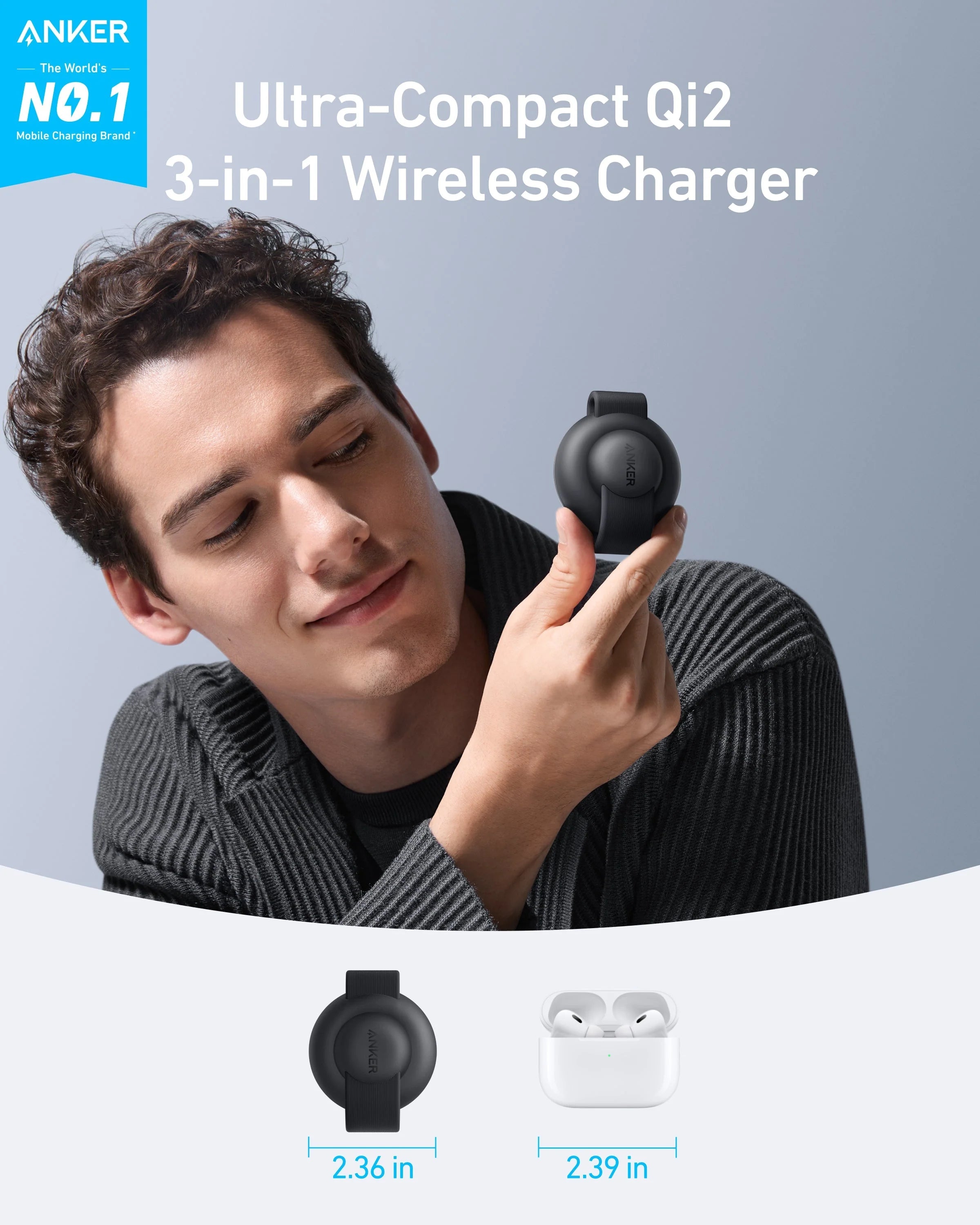 Anker MagGo 3-in-1 Wireless Charging Station (Foldable Pad) - Black B25M8T11