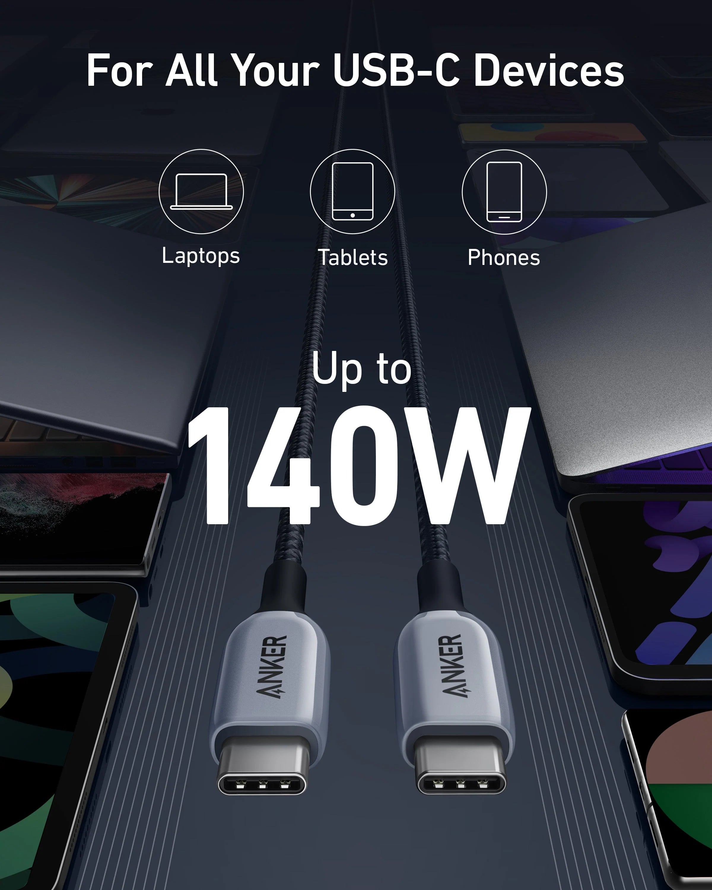 Anker 765 USB-C to USB-C Cable (140W 6ft Nylon) A88660A1