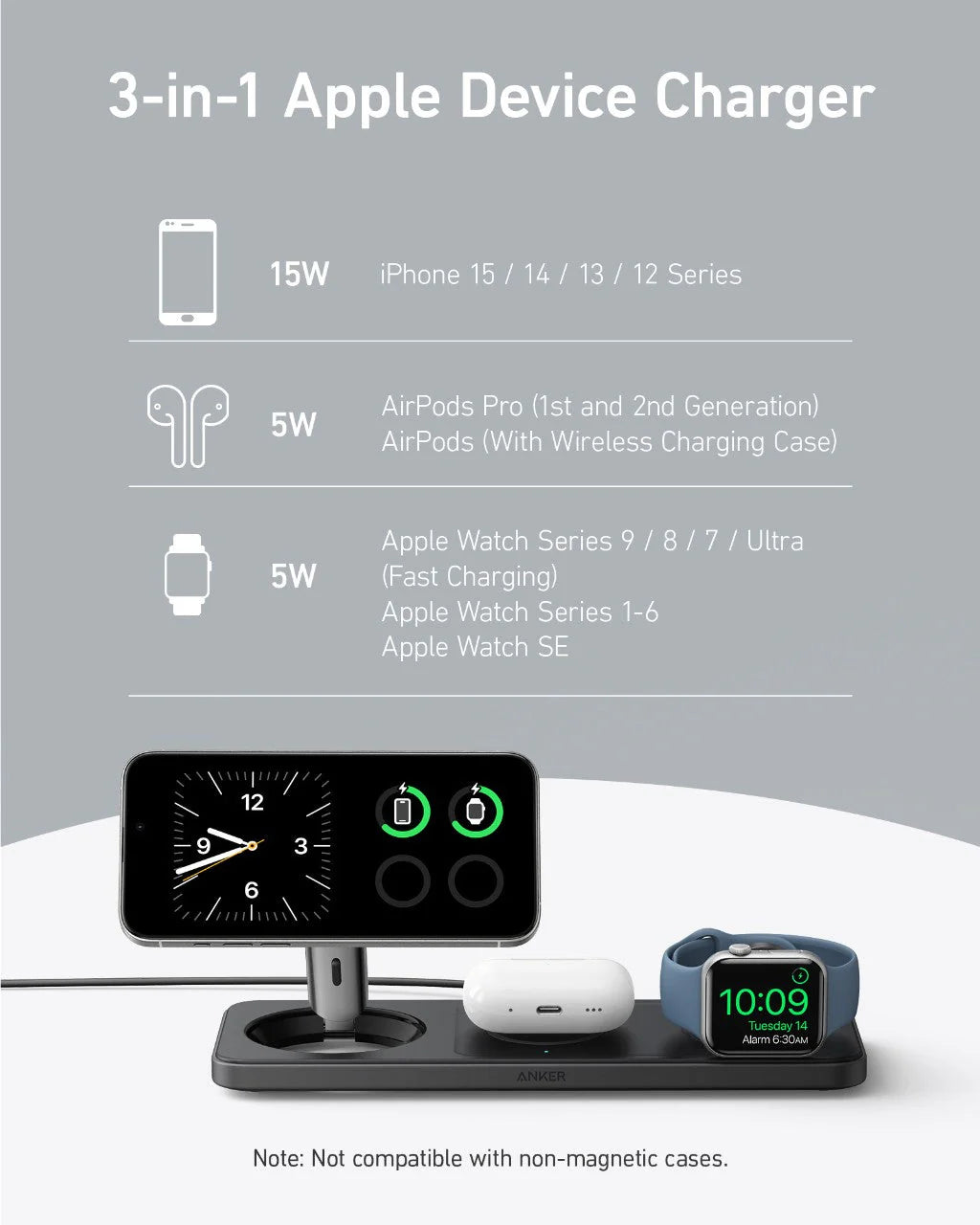 Anker MagGo Foldable Wireless Charging Station (3-in-1 Pad) B25M1T11