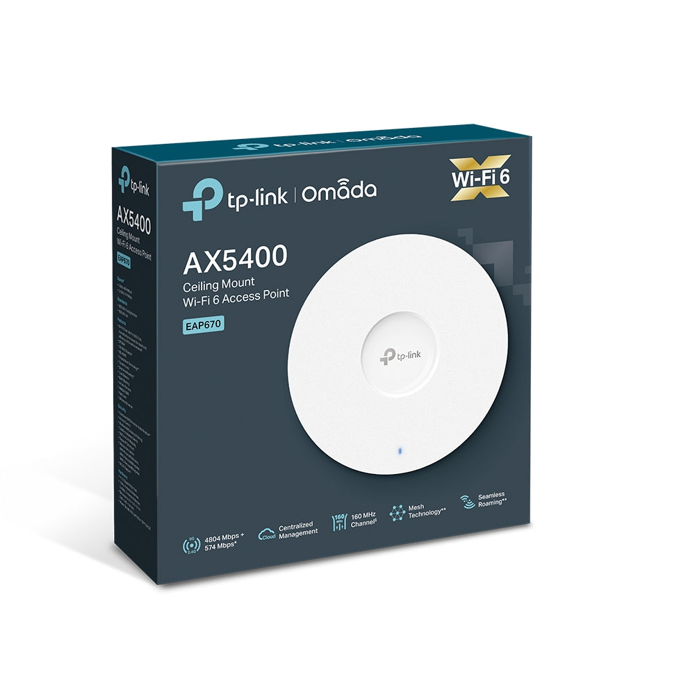 TP-Link EAP670 AX5400 Ceiling Mount WiFi 6 Mesh Access Point SDN Compatible